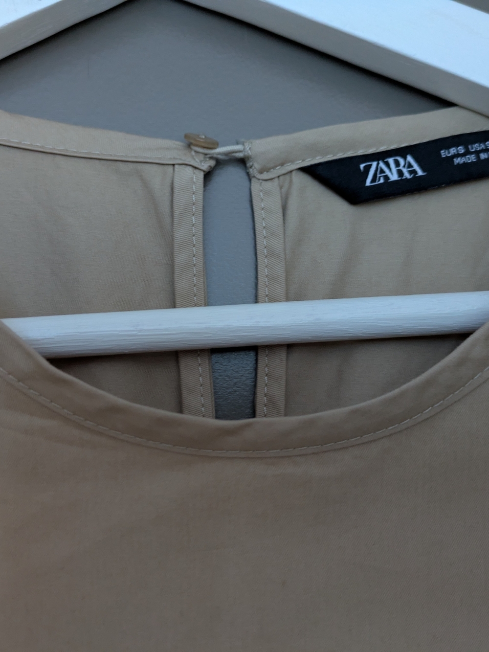 Zara 100% Cotton Beige Puff-Sleeve High-Low Tiered Dress Size S Summer|Occasion - Picture 3 of 4